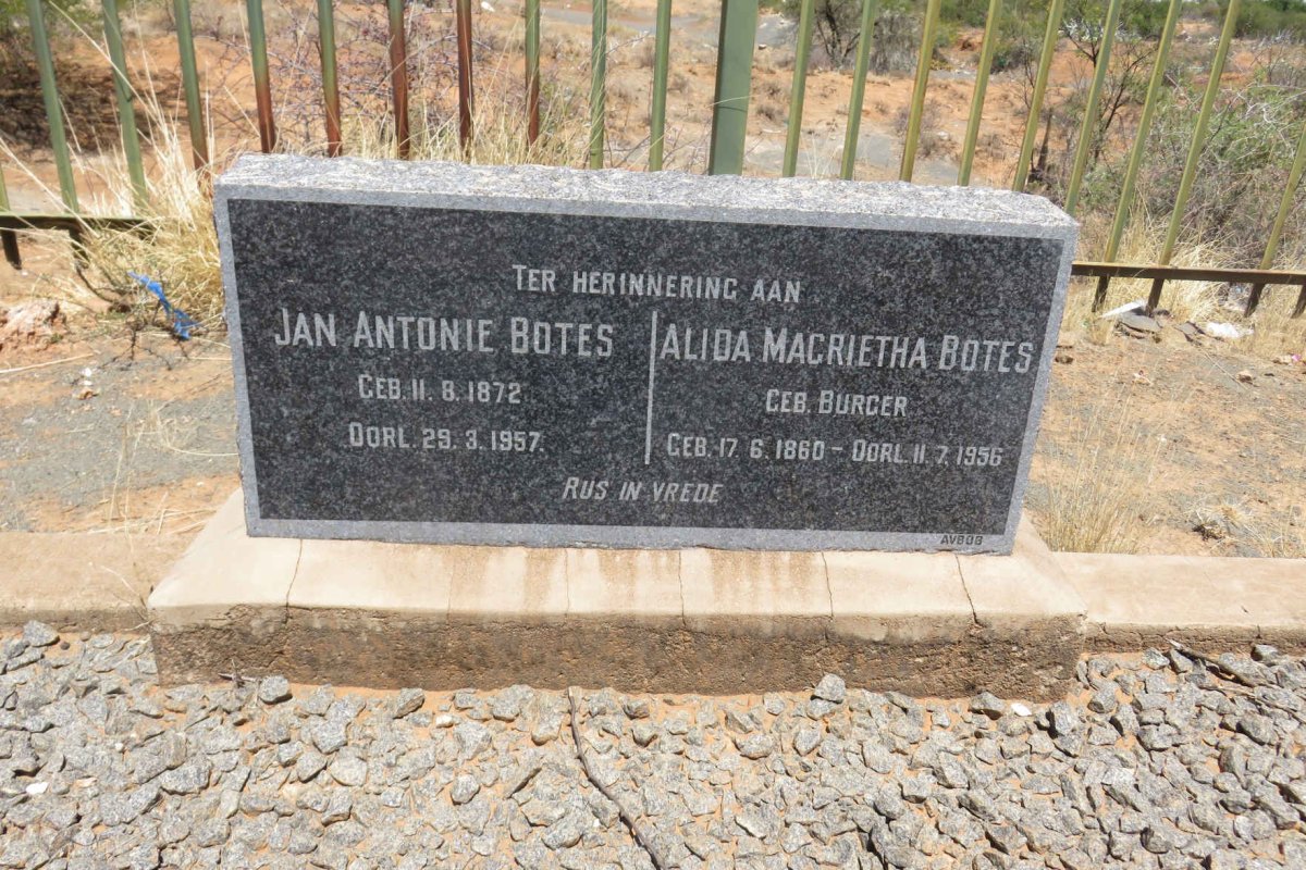 BOTES Jan Antonie 1872-1957 &amp; Alida Magrietha BURGER 1860-1956