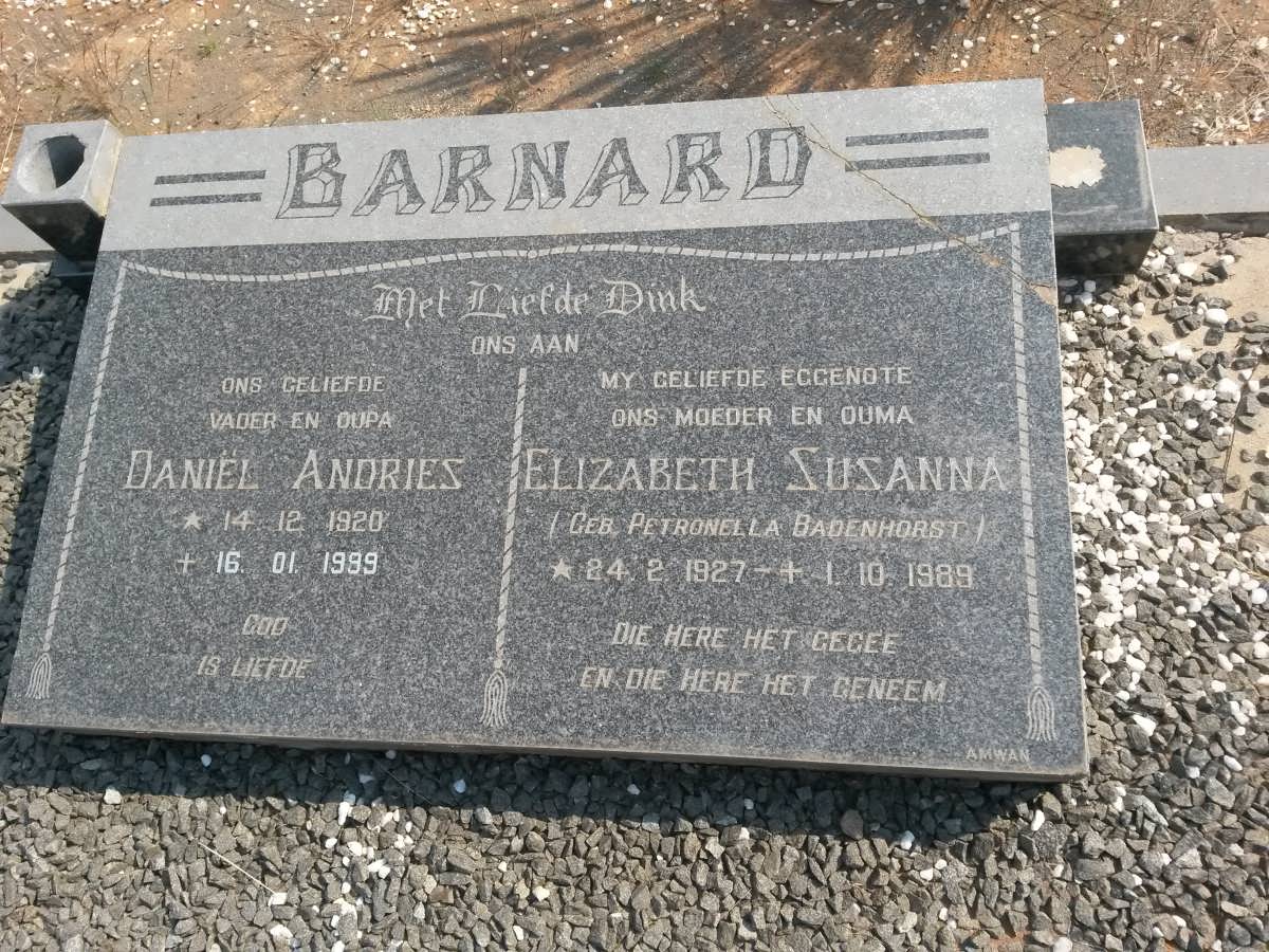 BARNARD Daniël Andries 1920-1999 &amp; Elizabeth Susanna Petronella BADENHORST 1927-1989