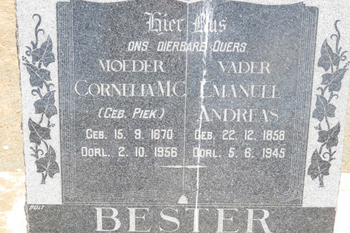BESTER Emanuel Andreas 1858-1945 &amp; Cornelia M.C. PIEK 1870-1956