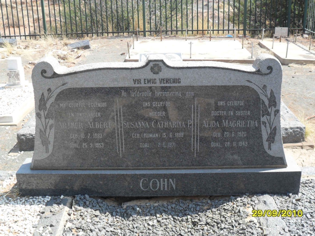 COHN Arthur Albert 1883-1953 &amp; Susanna Catharina P. HUMAN 1888-1971 :: COHN Alida Magrietha 1920-1943