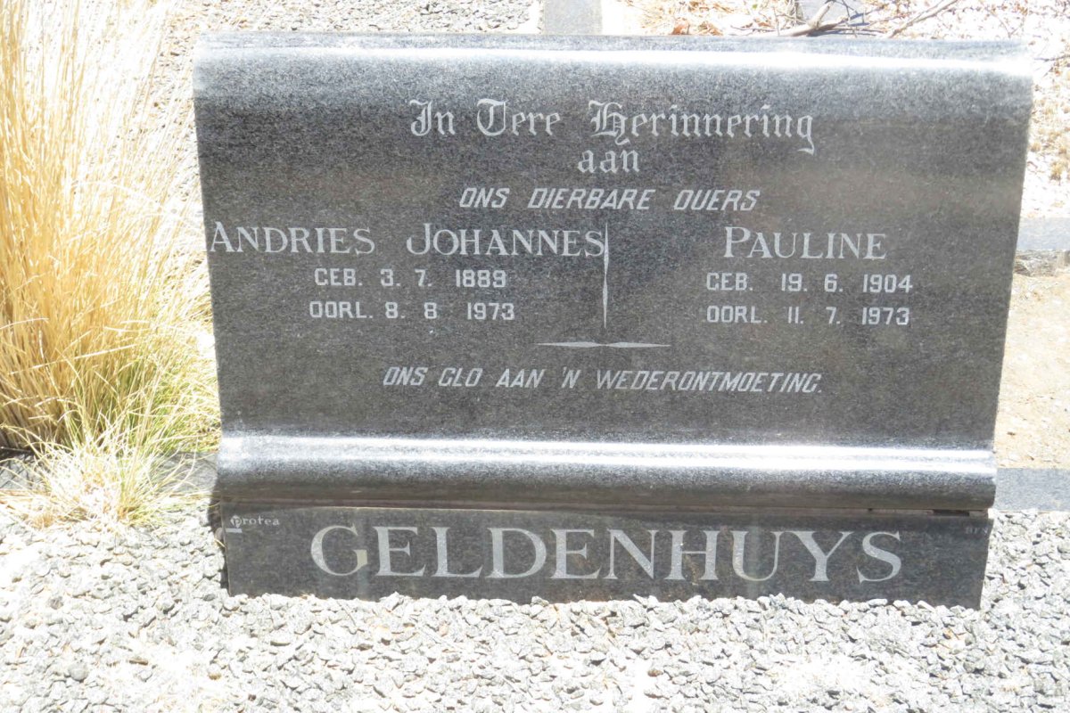 GELDENHUYS Andries Johannes 1889-1973 &amp; Pauline 1904-1973