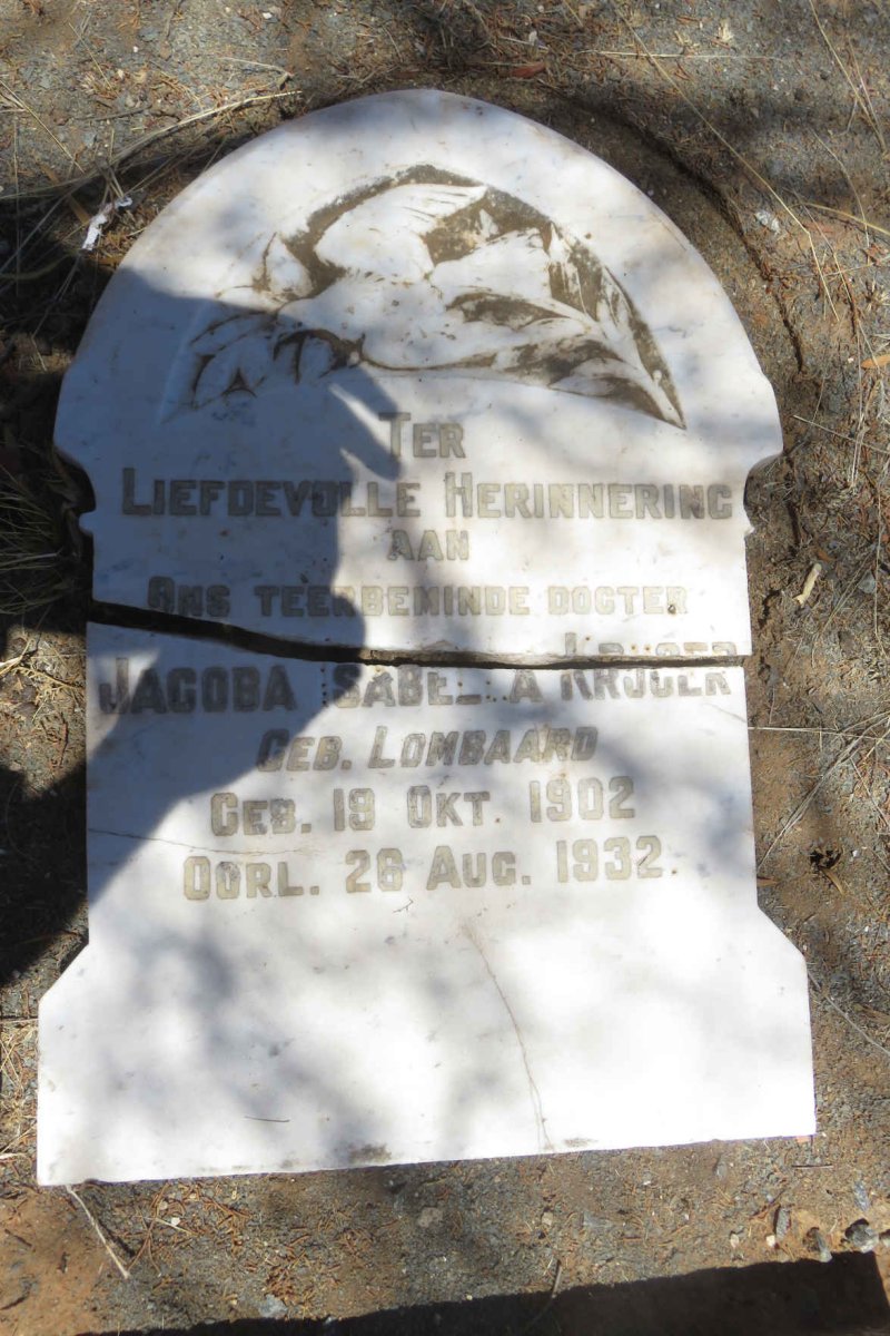 KRUGER Jacoba Isabella nee LOMBAARD 1902-1932