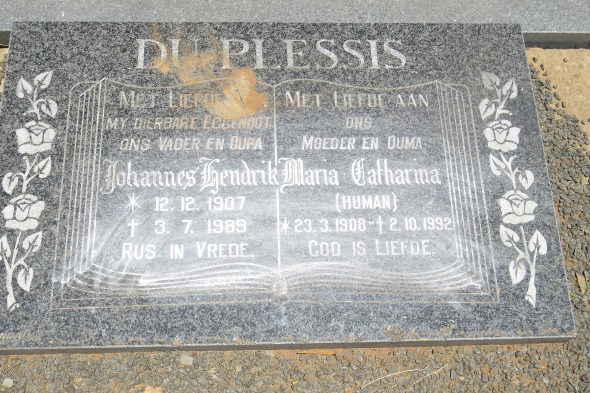 PLESSIS Johannes Hendrik, du 1907-1989 &amp; Maria Catharina HUMAN 1908-1992