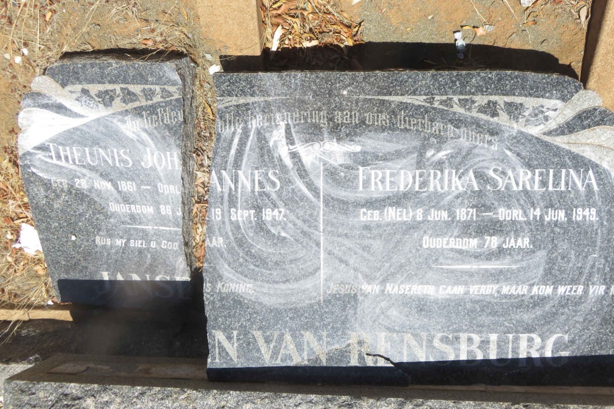 RENSBURG Theunis Johannes, Jansen van 1861-1947 &amp; Frederika Sarelina NEL 1871-1949