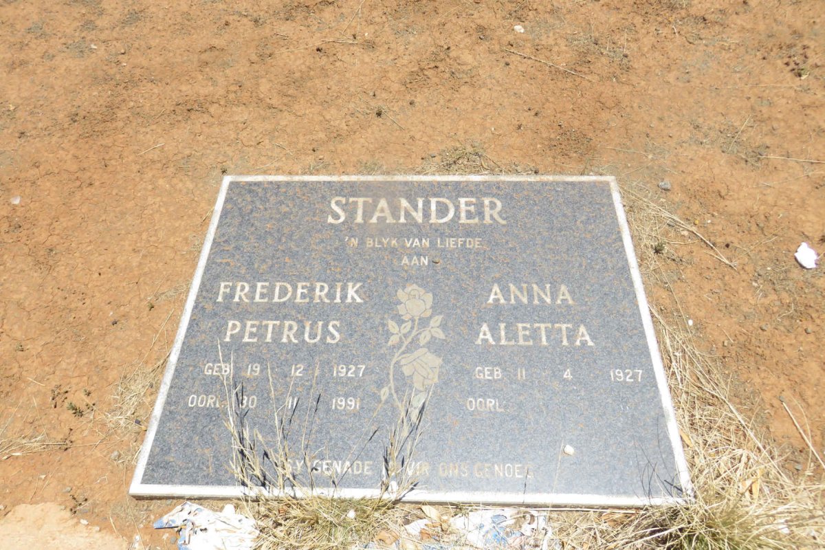 STANDER Frederik Petrus 1927-1991 &amp; Anna Aletta 1927-