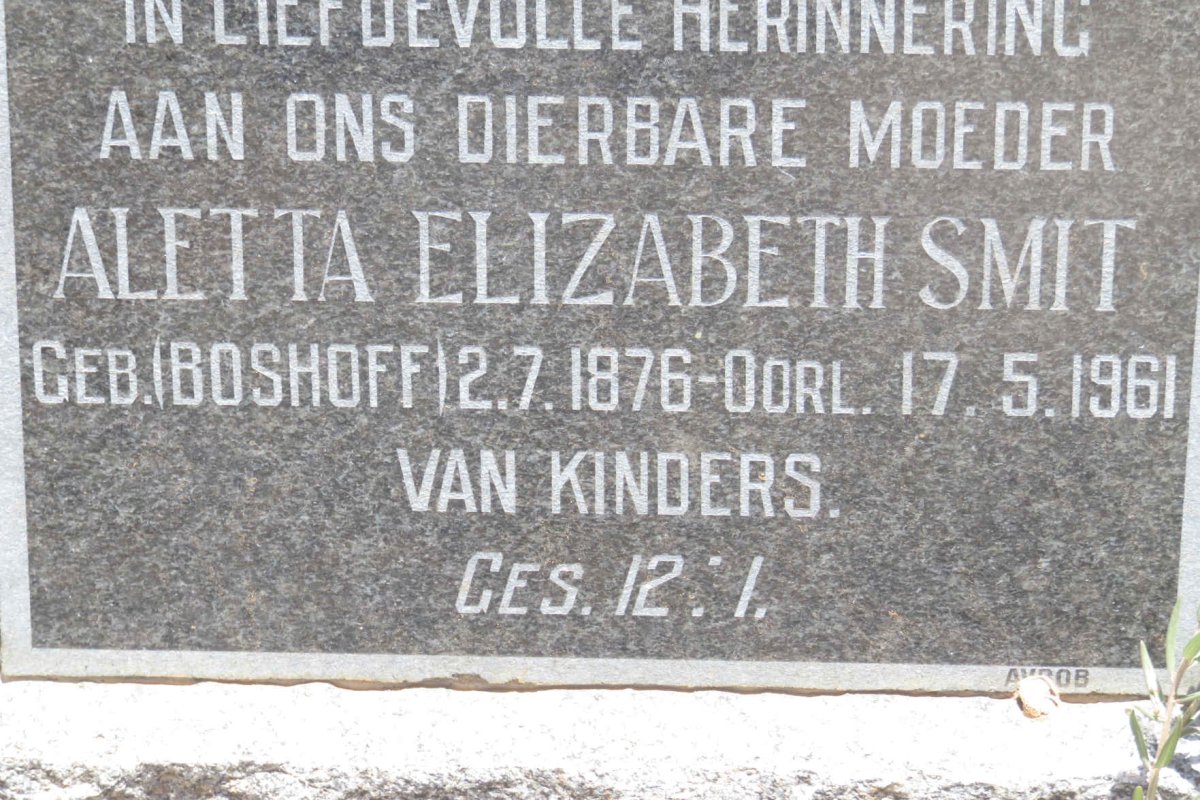 SMIT Aletta Elizabeth nee BOSHOFF 1876-1961