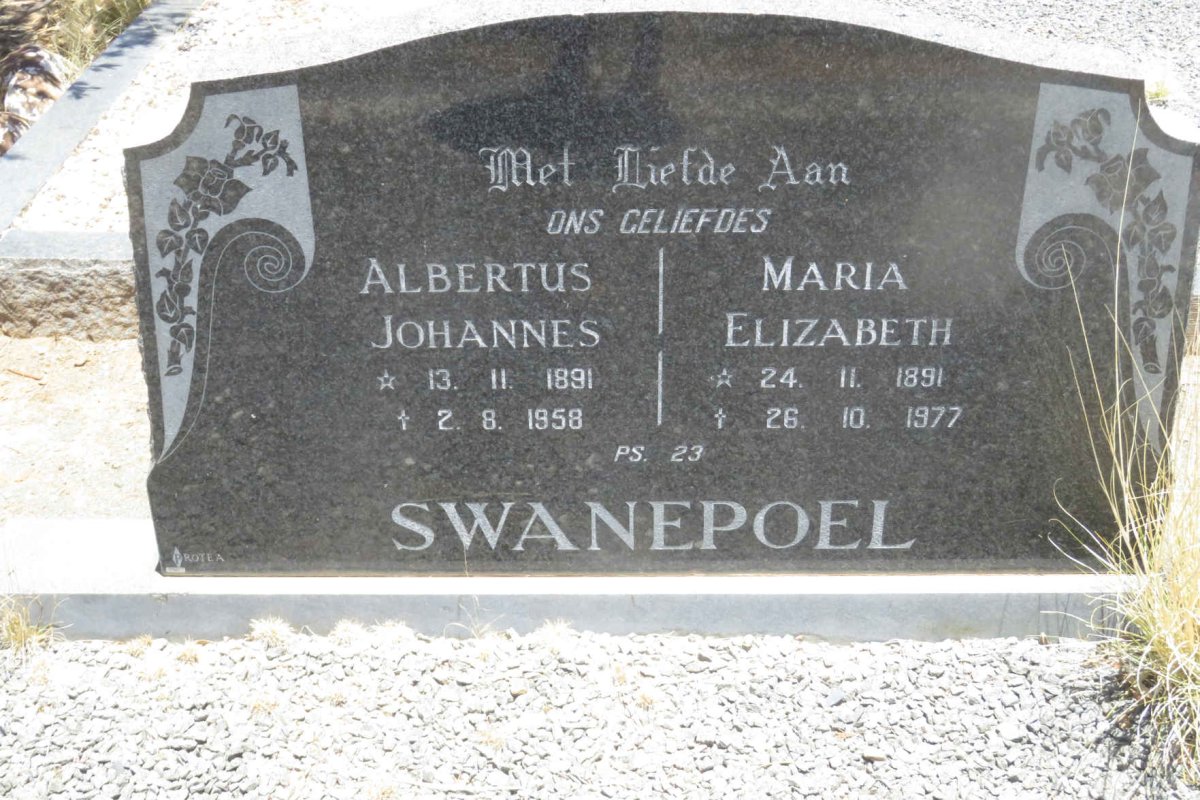 SWANEPOEL Albertus Johannes 1891-1958 &amp; Maria Elizabeth 1891-1977