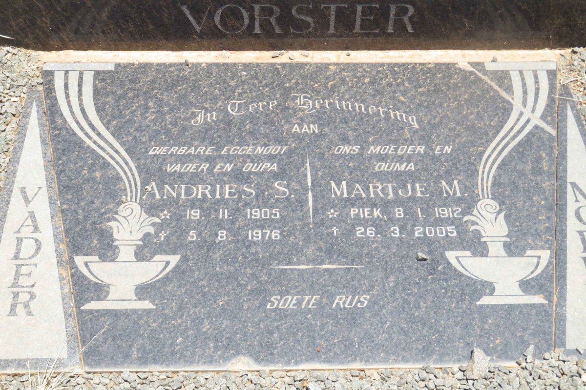 VORSTER Andries S. 1905-1976 &amp; Martje M. 1912-2005