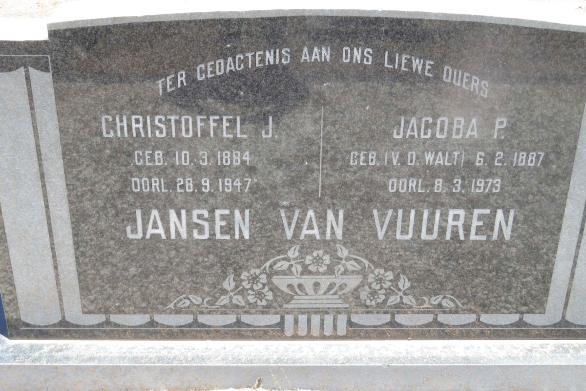 VUUREN Christoffel J., Jansen van 1884-1947 &amp; Jacoba P. V.D. WALT 1887-1973