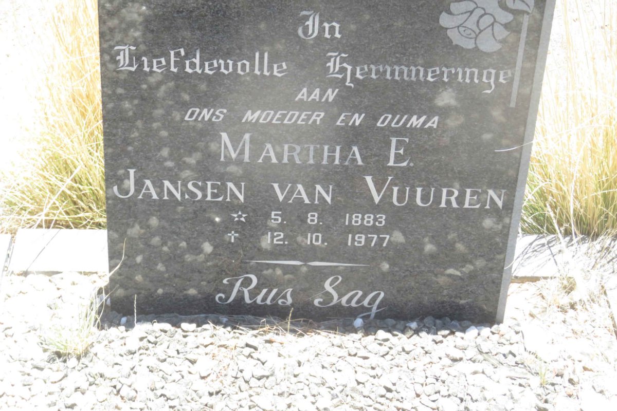 VUUREN Martha E., Jansen van 1883-1977