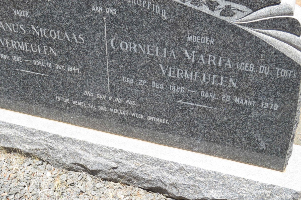 VERMEULEN Stephanus Nicolaas 1882-1944 &amp; Cornelia Maria DU TOIT 1896-1979