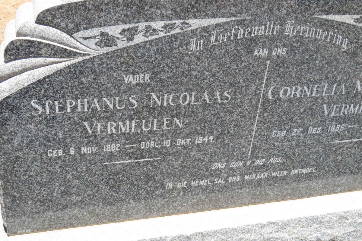 VERMEULEN Stephanus Nicolaas 1882-1944 &amp; Cornelia Maria DU TOIT 1896-1979