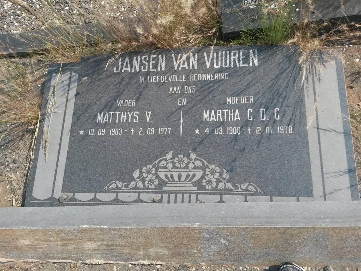 VUUREN Matthys V., Jansen van 1903-1977 &amp; Martha C.D.C. 1908-1978