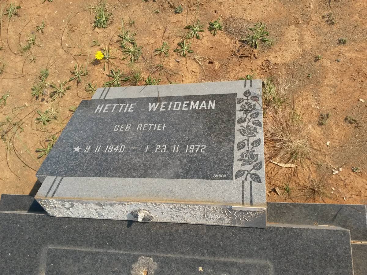 WEIDEMAN Hettie nee RETIEF 1940-1972