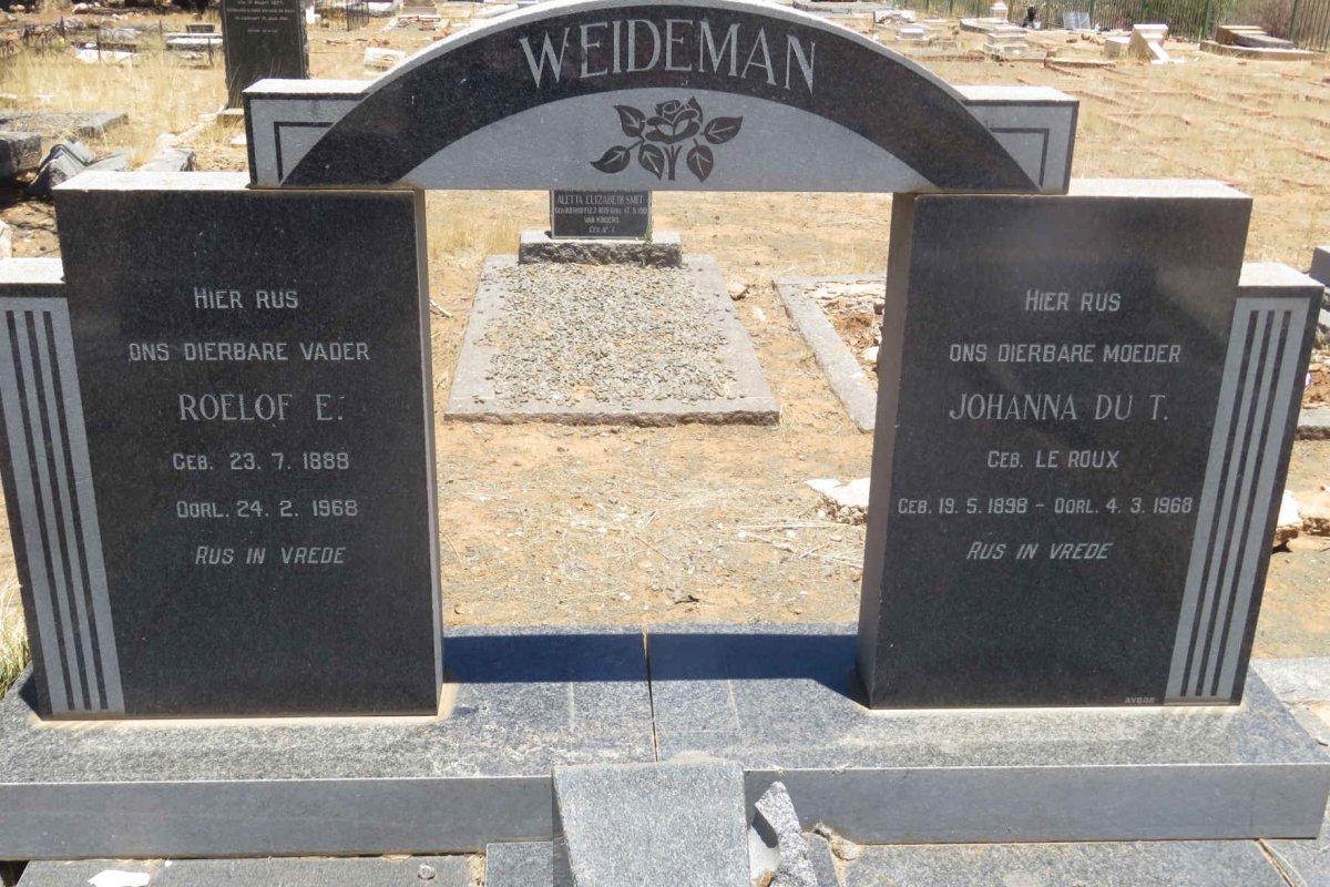 WEIDEMAN Roelof E. 1888-1968 &amp; Johanna Du T. LE ROUX 1898-1968