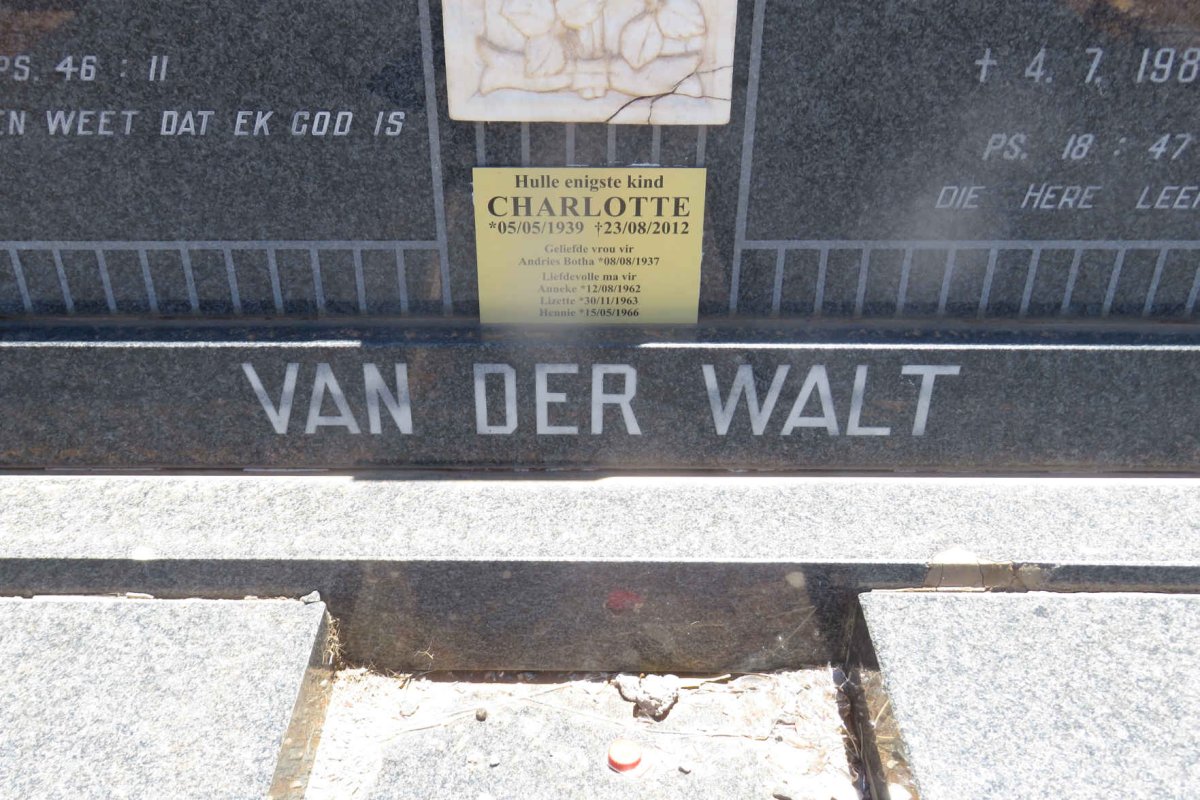 BOTHA Charlotte nee VAN DER WALT 1939-2012