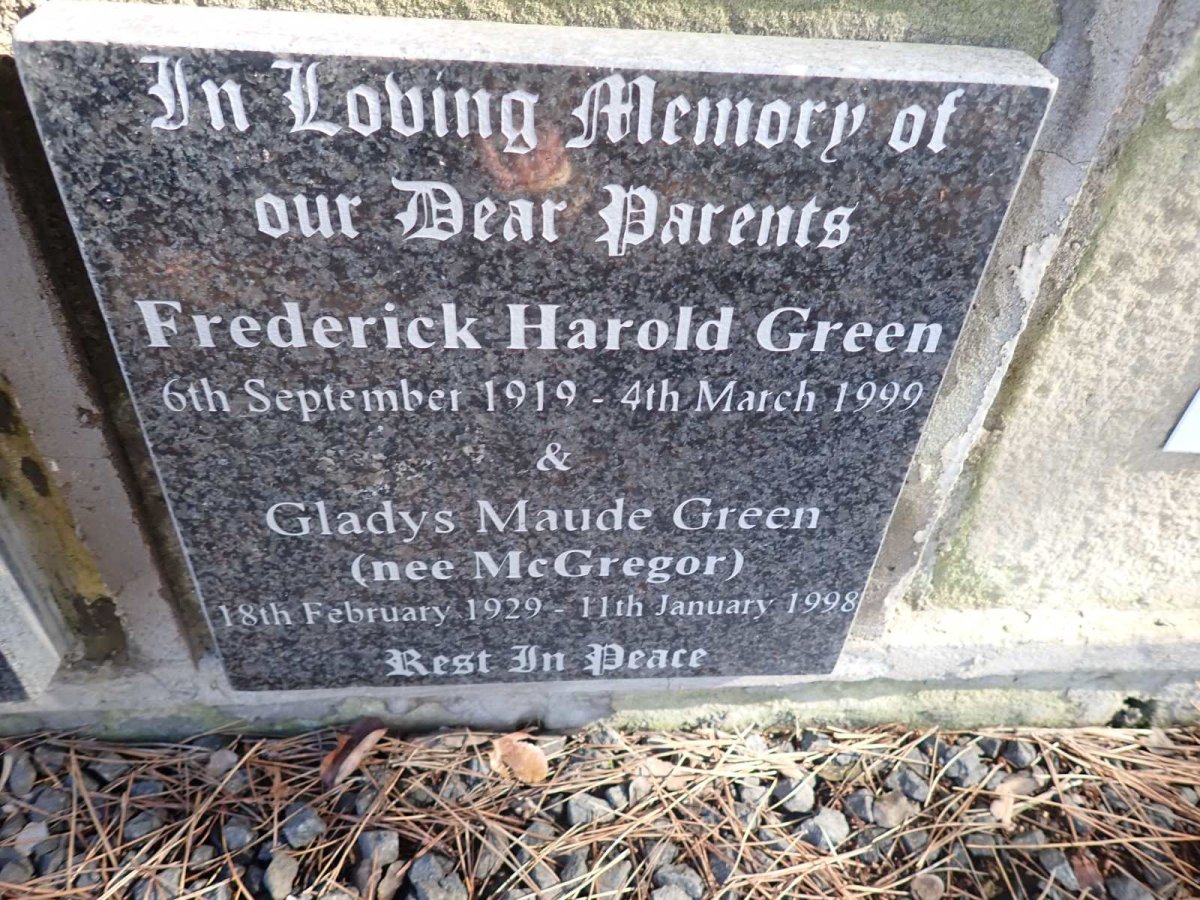 GREEN Frederick Harold 1919-1999 &amp; Gladys Maude McGREGOR 1929-1998