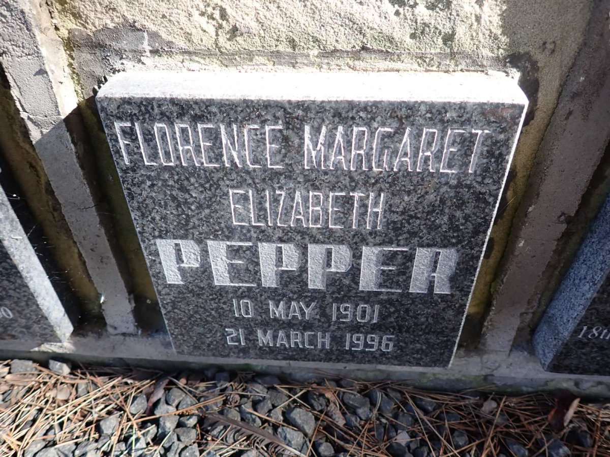 PEPPER Florence Margaret Elizabeth 1901-1996