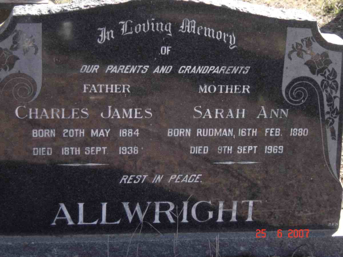 ALLWRIGHT Charles James 1884-1938 &amp; Sarah Ann RUDMAN 1880-1969