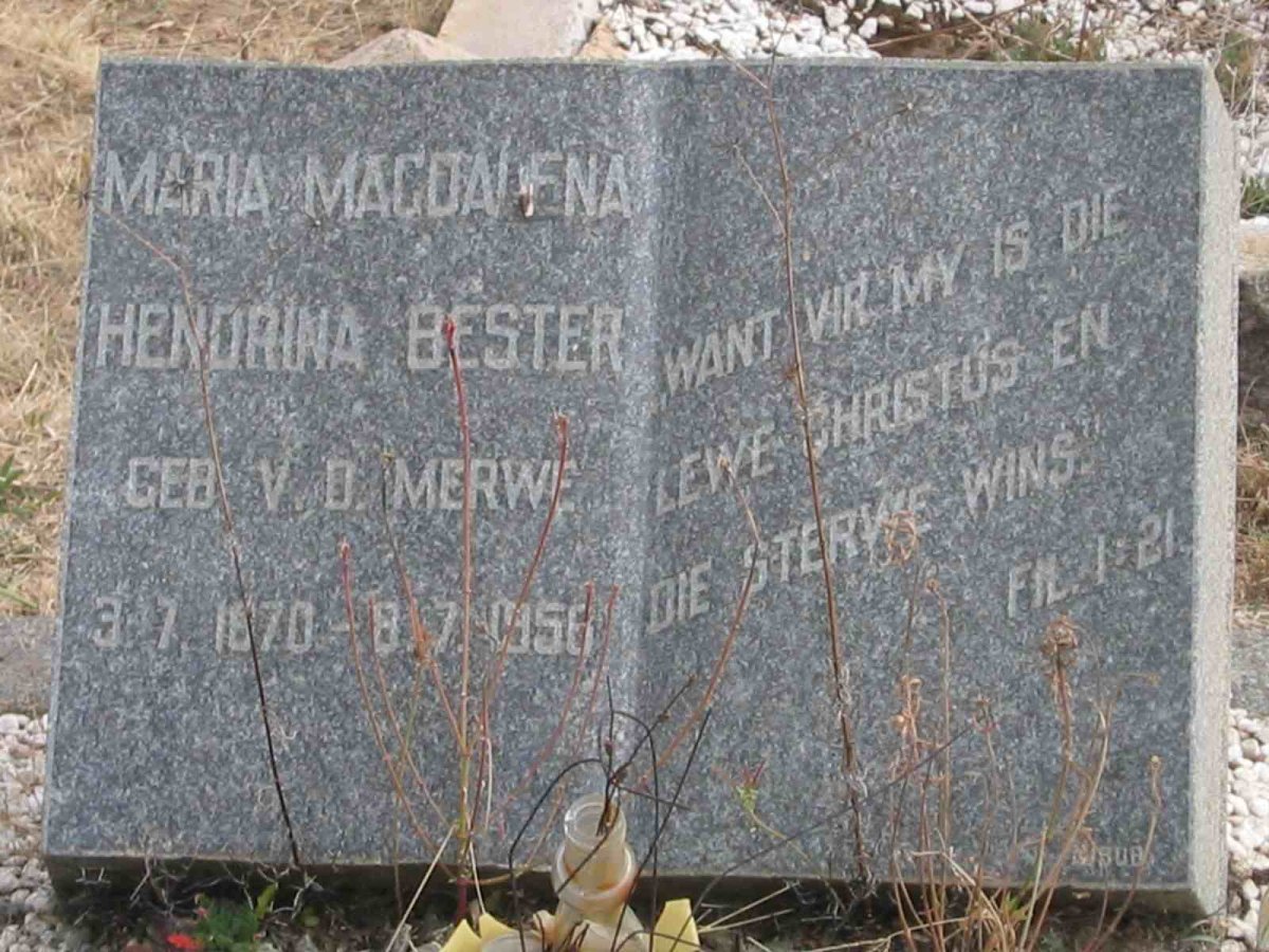 BESTER Maria Magdalena Hendrina nee V.D. MERWE 1870-1956