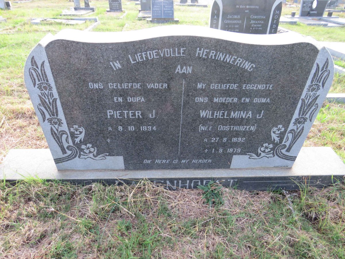 BADENHORST Pieter J. 1894- & Wilhelmina J. OOSTHUIZEN 1892-1979