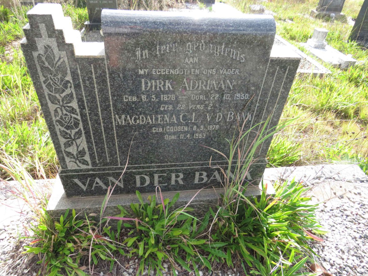 BANK Dirk Adriaan, van der 1878-1950 & Magdalena C.L. GOOSEN 1878-1953