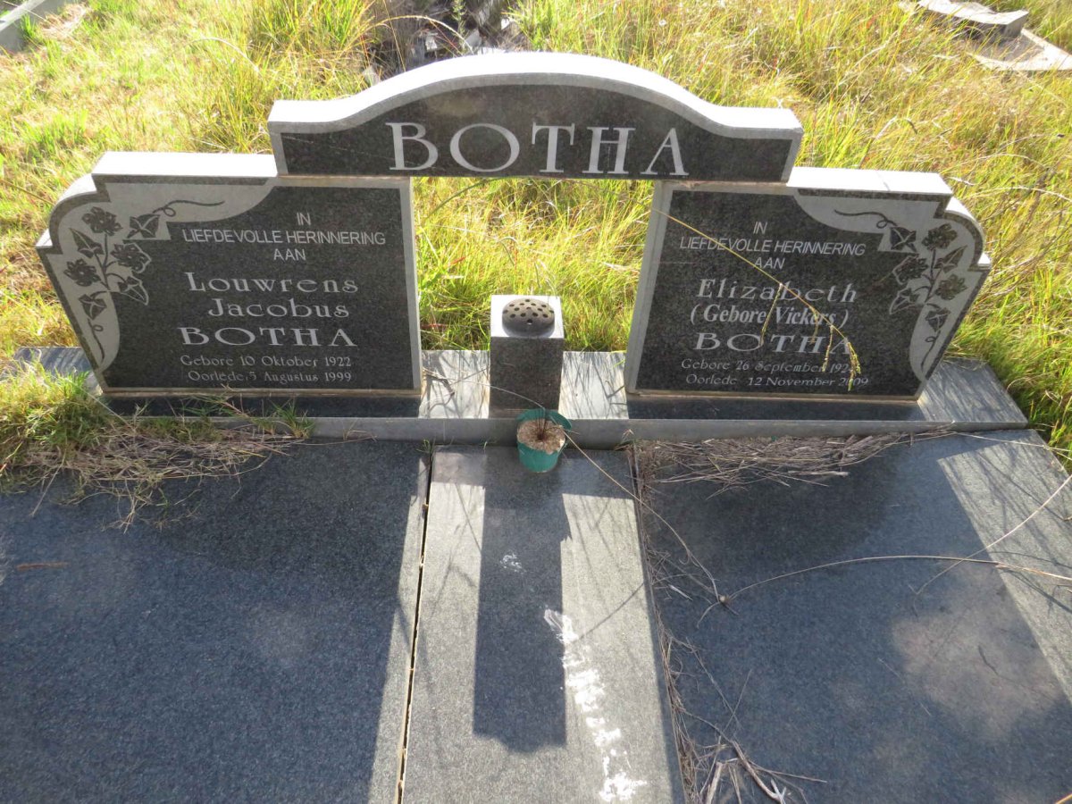 BOTHA Louwrens Jacobus 1923-1999 & Elizabeth VICKERS 192?-2009