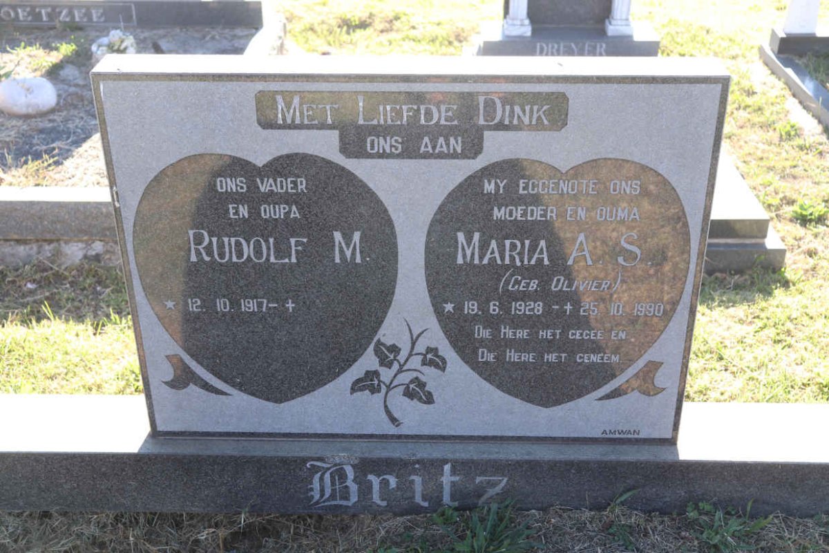 BRITZ Rudolf M. 1917- & Maria A.S. OLIVIER 1928-1990