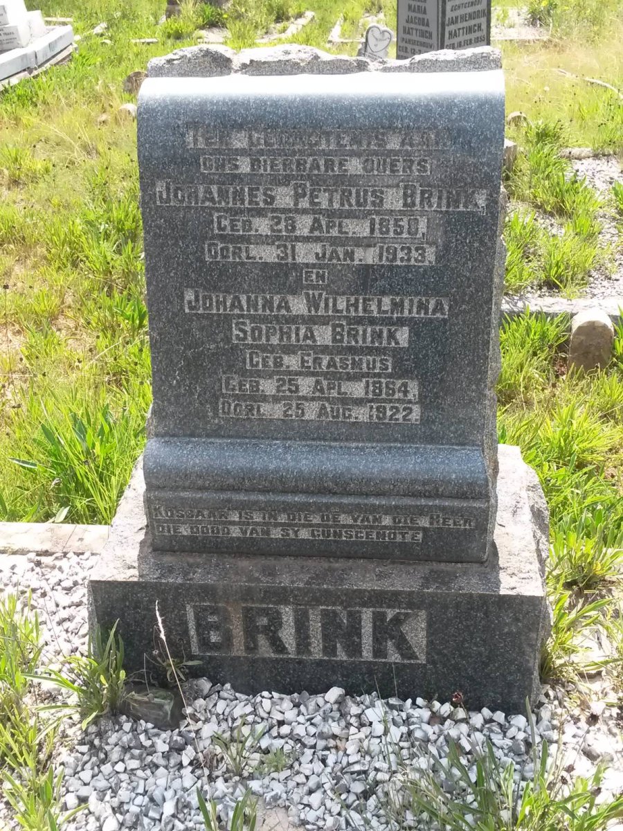 BRINK Johannes Petrus 1850-1933 &amp; Johanna Wilhelmina Sophia ERASMUS 1864-1922