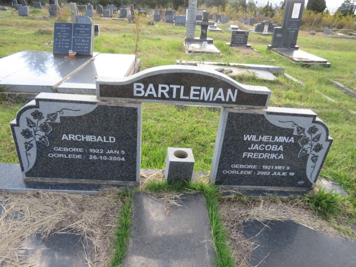 BARTLEMAN Archibald 1922-2004 & Wilhelmina Jacoba Fredrika 1921-2002 