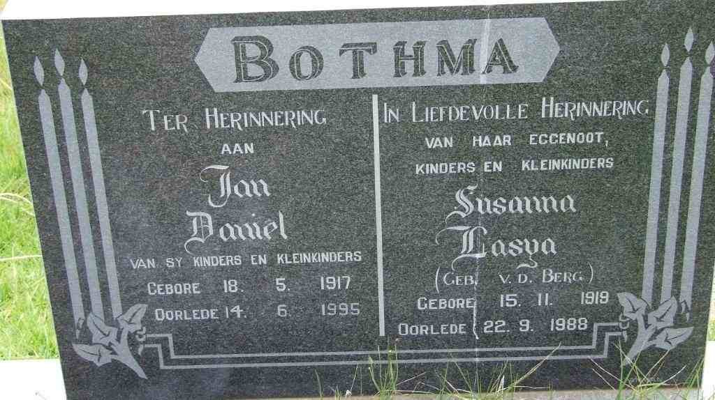 BOTHMA Jan Daniel 1917-1995 &amp; Susanna Lasya V.D. BERG 1919-1988