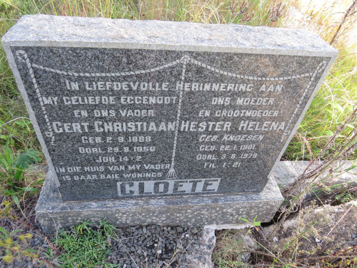 CLOETE Gert Christiaan 1888-1956 & Hester Helena KNOESEN 1901-1979