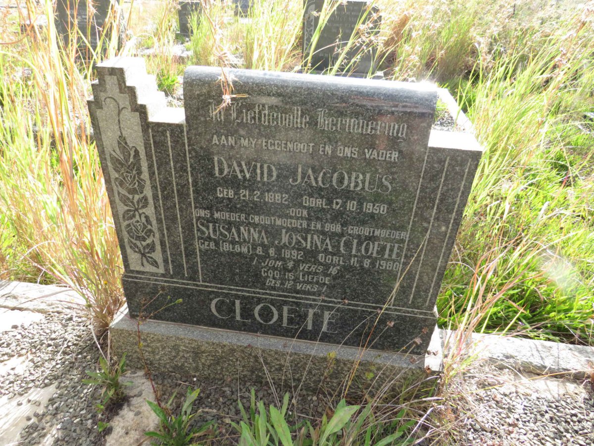 CLOETE David Jacobus 1882-1950 & Susanna Josina BLOM 1892-1980