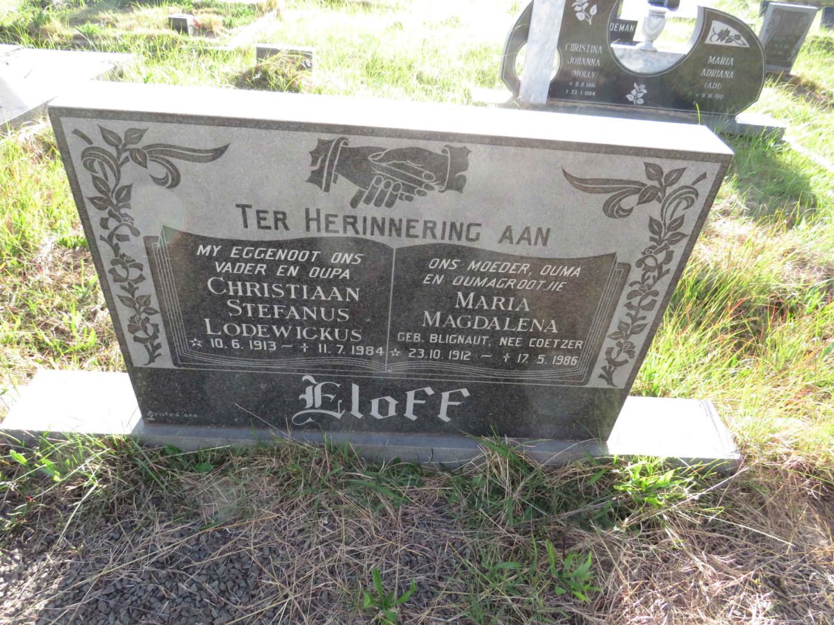 ELOFF Christiaan Stefanus Lodewickus 1913-1984 & Maria Magdalena previously BLIGNAUT nee COETZER 1912-1986