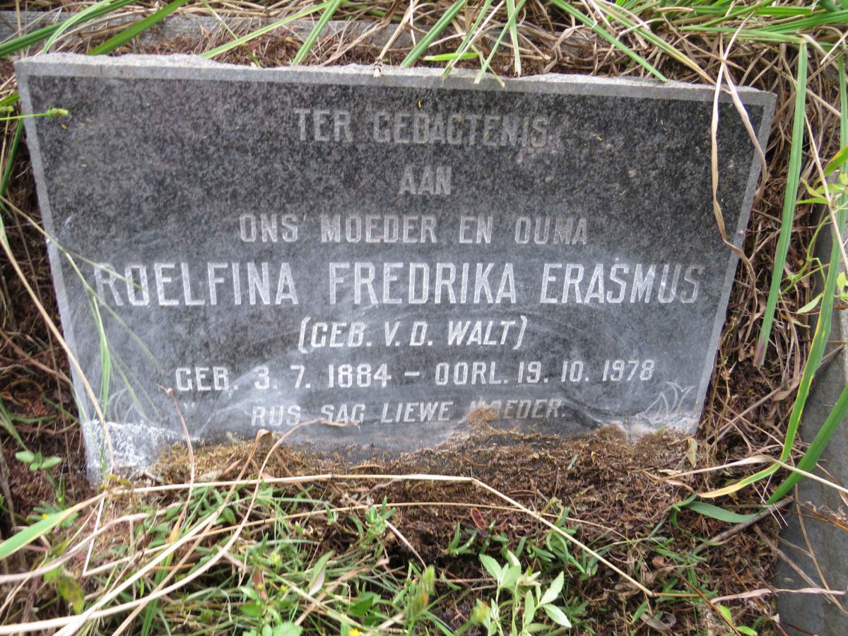 ERASMUS Roelina Fredrika nee V.D. WALT 1884-1978