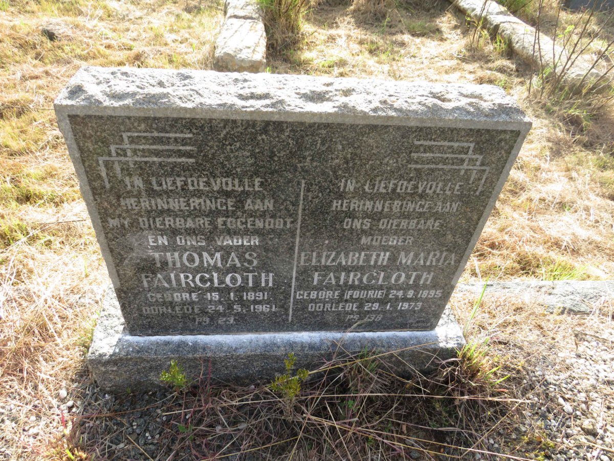 FAIRCLOTH Thomas 1891-1961 & Elizabeth Maria FOURIE 1895-1973