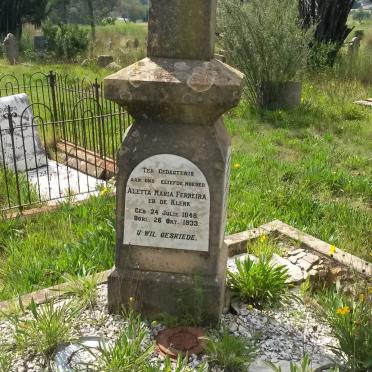 FERREIRA Aletta Maria Ferreira nee DE KLERK 1848-1933