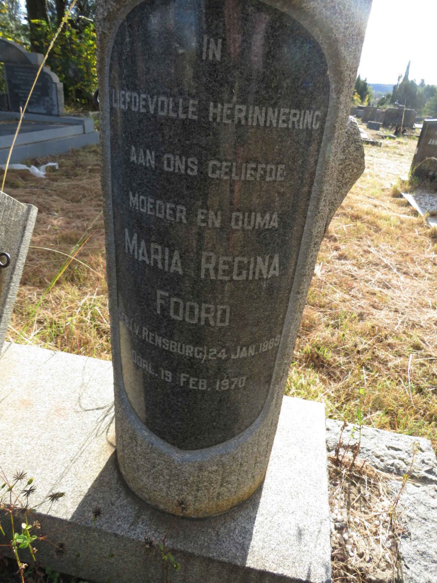 FOORD Maria Regina nee V. RENSBURG 1885-1970