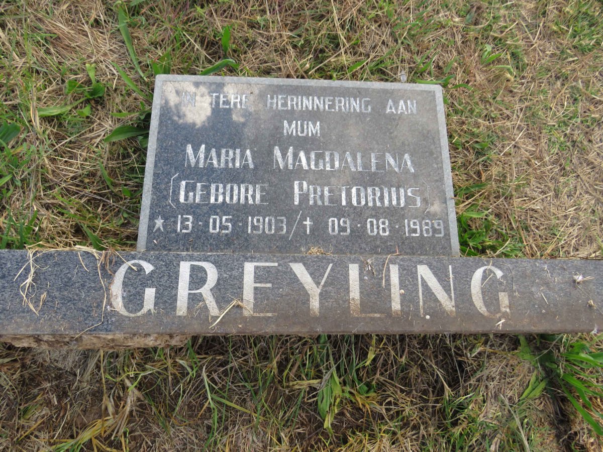 GREYLING Maria Magdalena nee PRETORIUS 1903-1989