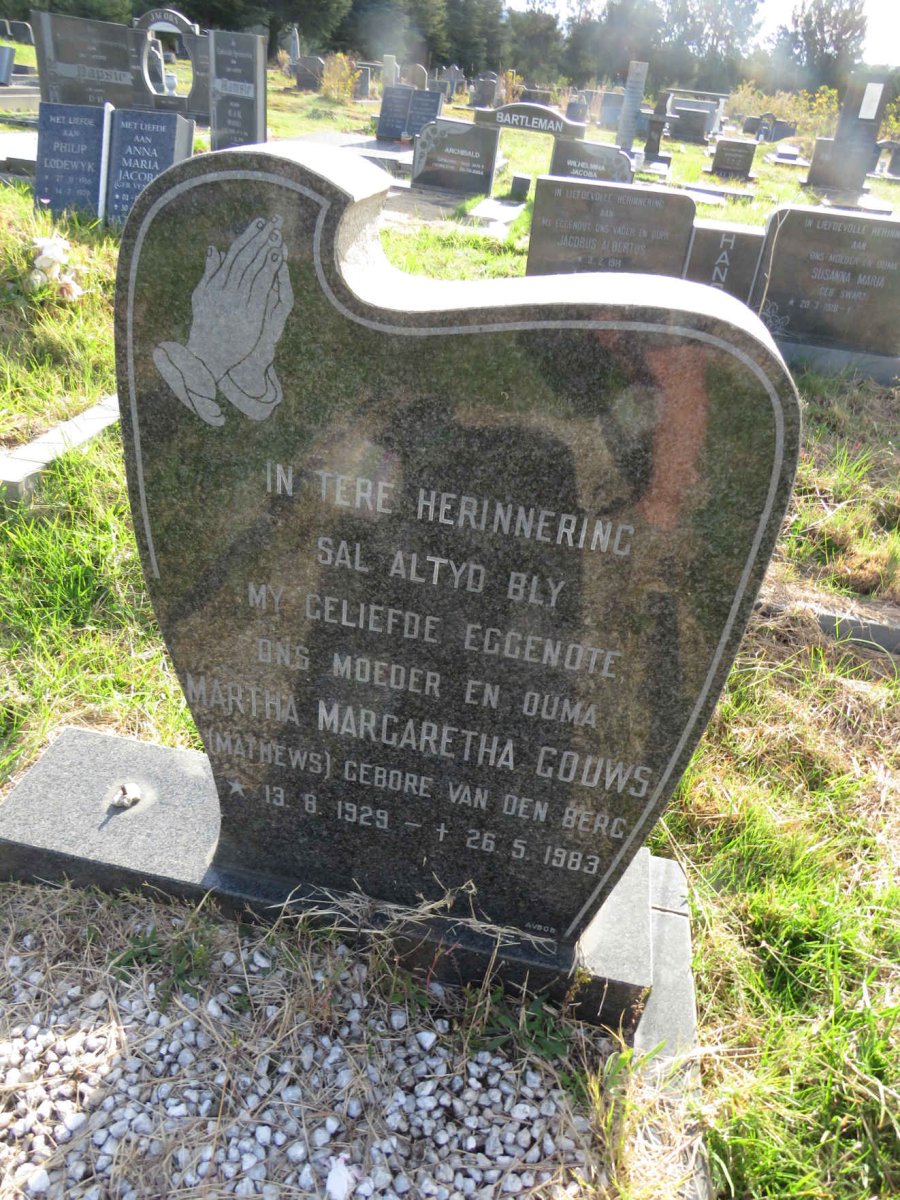 GOUWS Martha Margaretha previously MATHEWS nee VAN DEN BERG 1929-1983