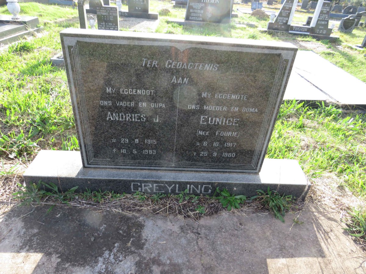 GREYLING Andries J. 1915-1983 & Eunice FOURIE 1917-1980