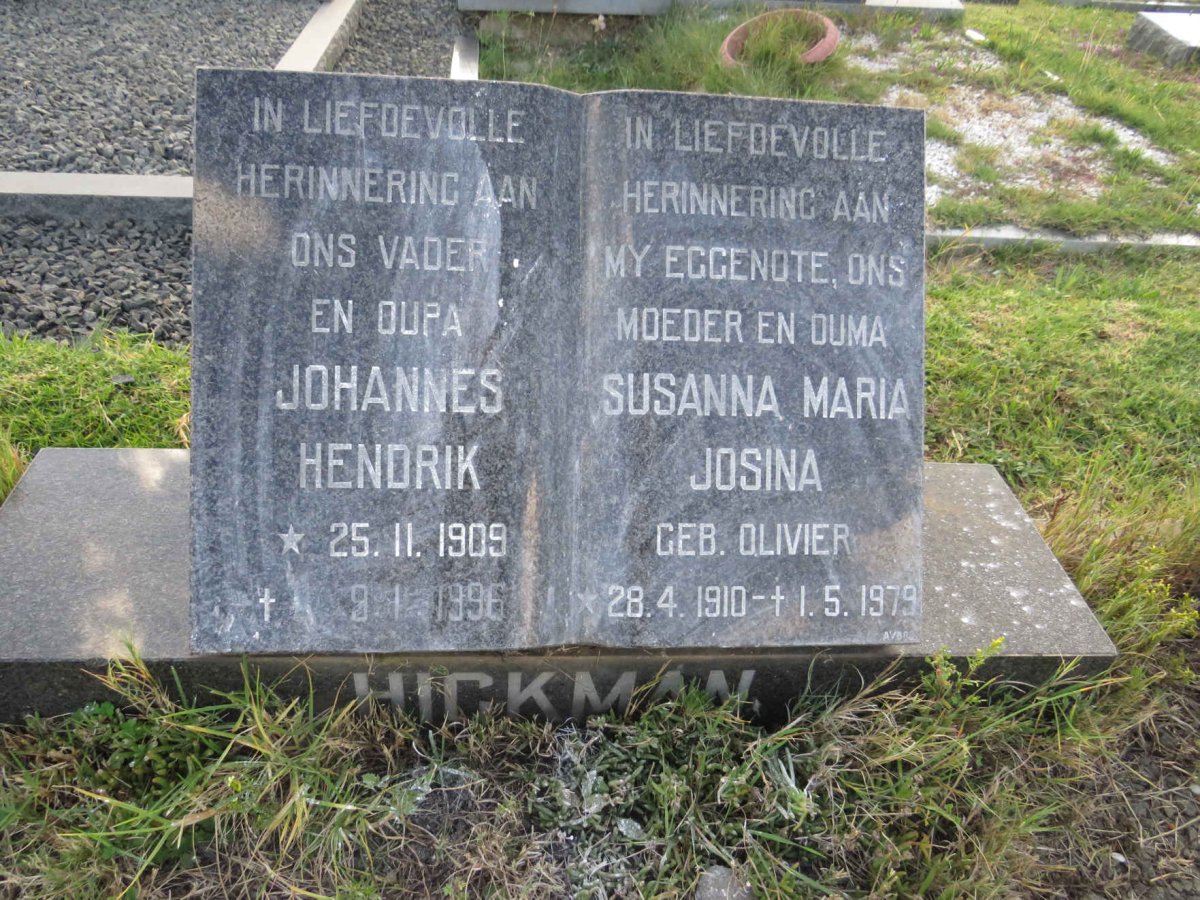 HICKMAN Johannes Hendrik 1909-1996 & Susanna Maria Josina OLIVIER 1910-1979