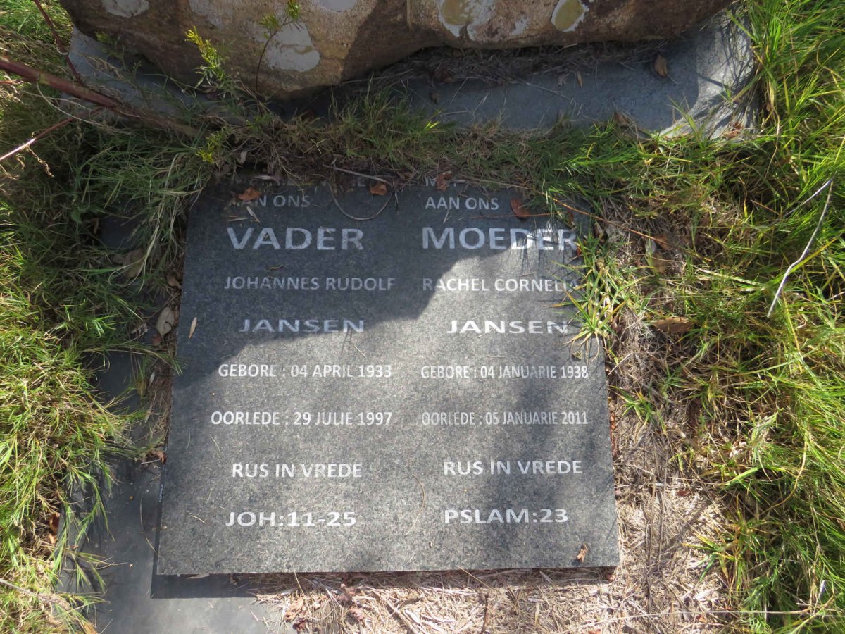 JANSEN Johannes Rudolf 1933-1997 & Rachel Cornelia 1938-2011