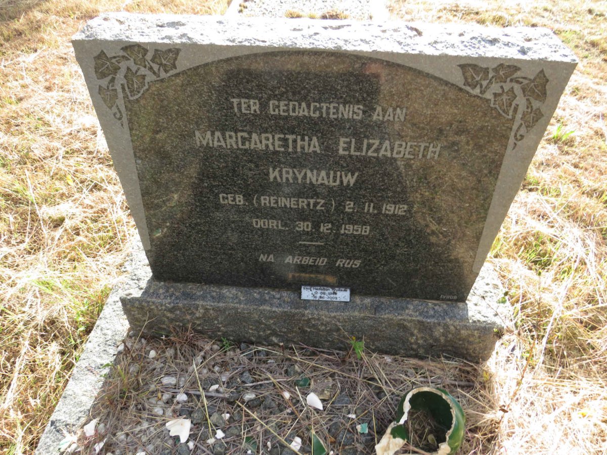 KRYNAUW Margaretha Elizabeth nee REINERTZ 1912-1958 :: KRYNAUW Emil Hermann 1944-2009