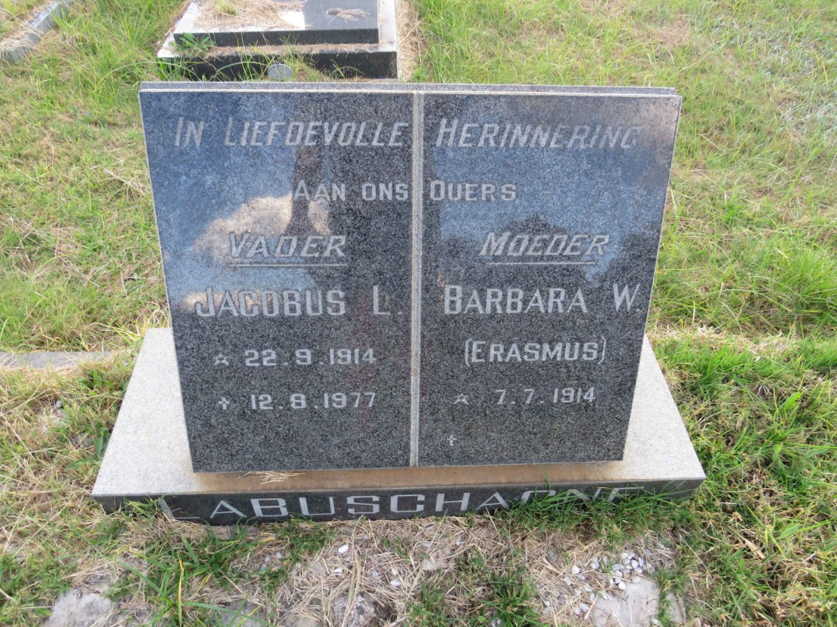 LABUSCHAGNE Jacobus L. 1914-1977 & Barbara W. ERASMUS 1914-