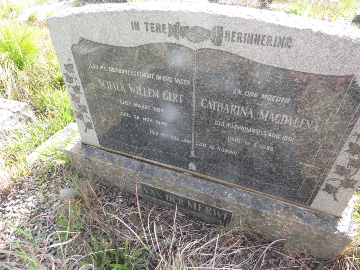 MERWE Schalk Willem Gert, van der 1886-1949 & Catherina Magdalena KLEYNHANS 1891-1956 