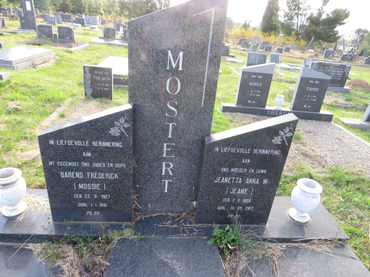 MOSTERT Barend Frederick 1927-1981 & Jeanetta Anna W. 1928-2017