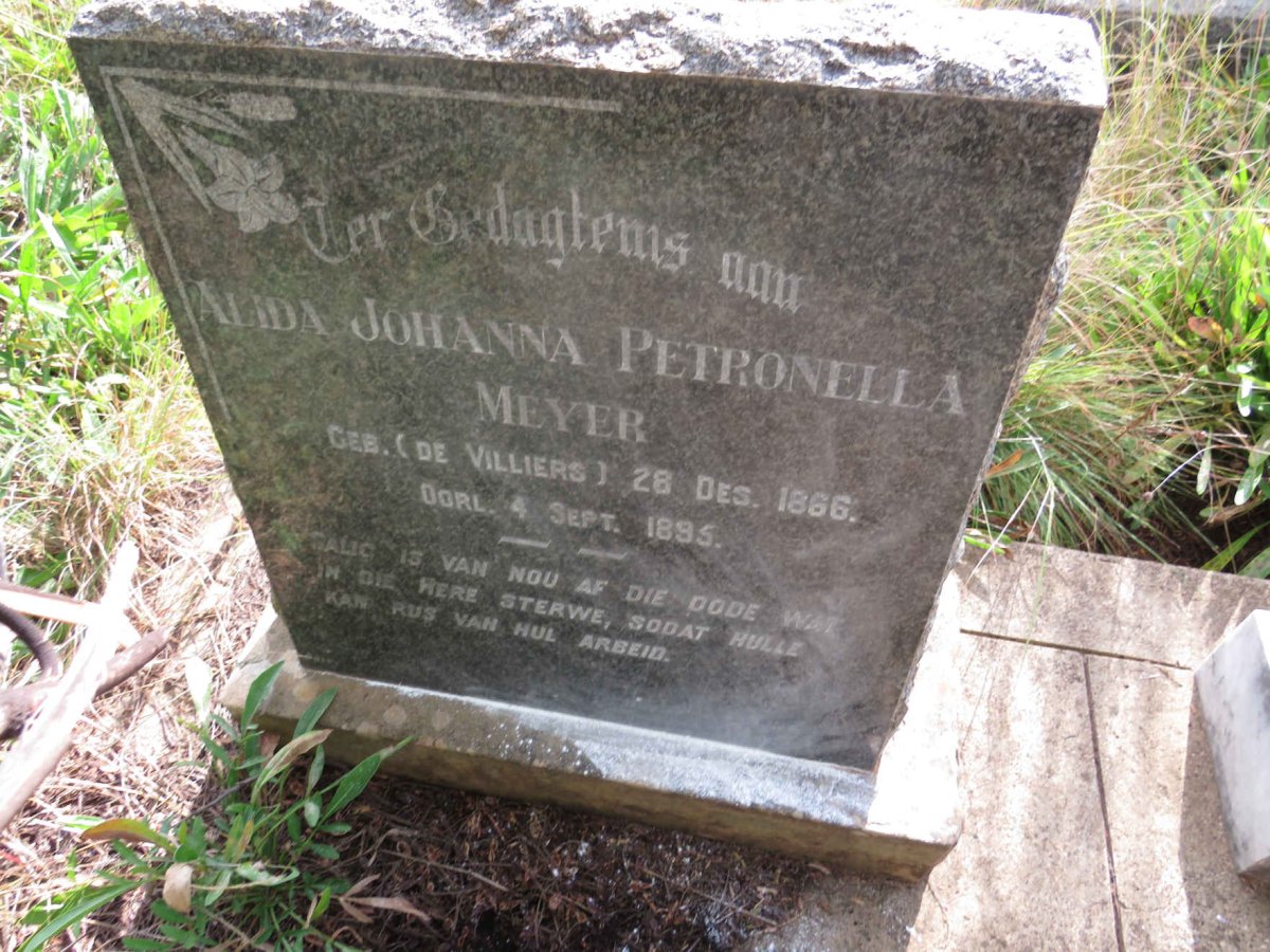MEYER Alida Johanna Petronella nee DE VILLIERS 1866-1895
