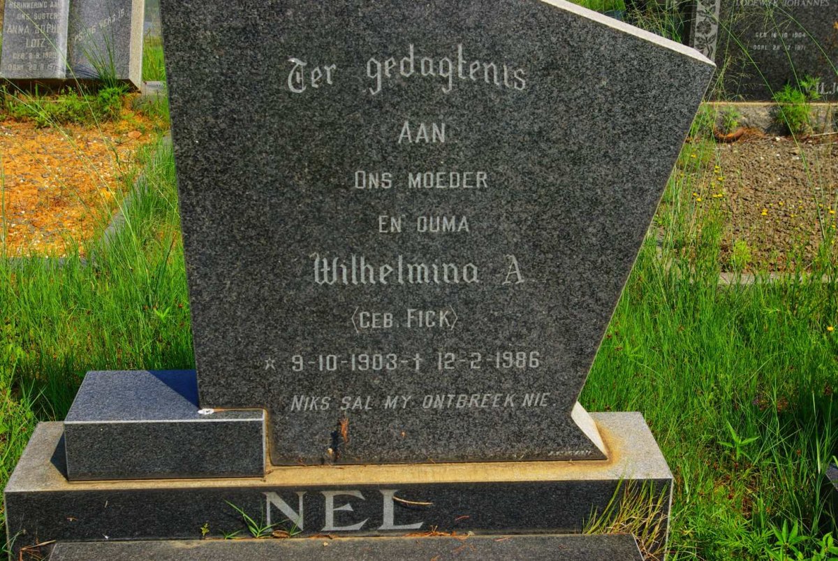 NEL Wilhelmina A. nee FICK 1903-1986