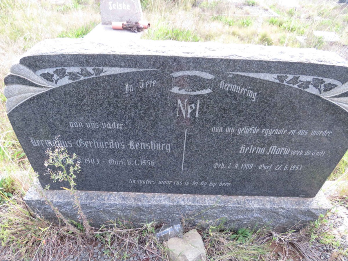 NEL Hermanus Gerhardus Rensburg 1903-1956 & Helena Maria DU TOIT 1909-1953 _1